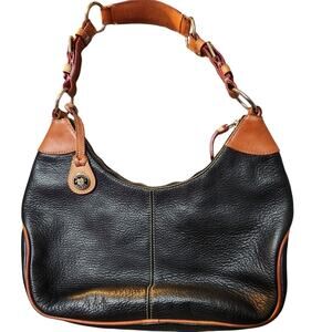 Dooney & Bourke Black and Tan Leather Shoulder Bag with Braided Handle